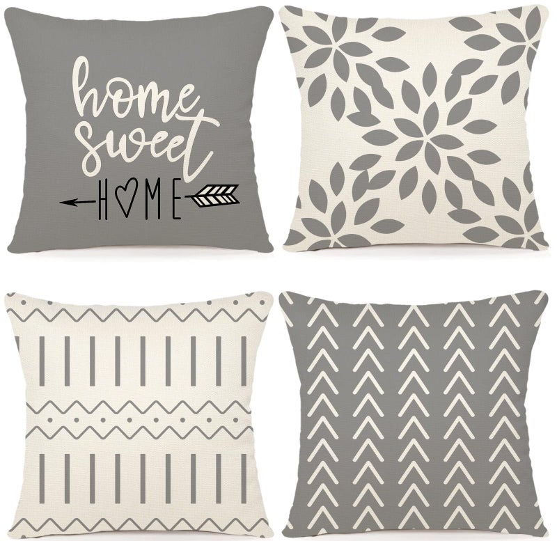 YCOLL Pillow Covers 18x18 Set of 4ï¼ŒModern Sofa Throw Pillow Cover, Decorative Home Outdoor Linen Fabric Geometric Pillow Case for Couch Bed Carï¼ŒGray - Image 1